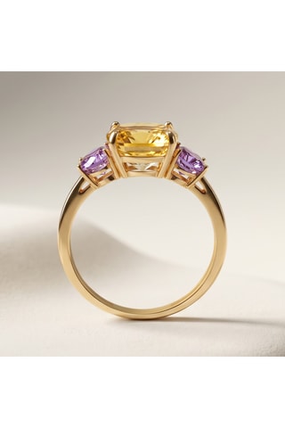 Bague - Or jaune, citrine et améthystes
