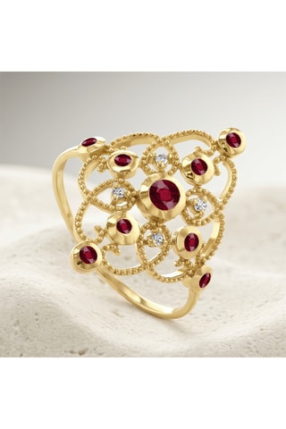 Bague - Or jaune, diamants et rubis