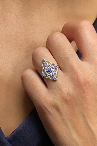 Bague - Or blanc, diamants et saphirs