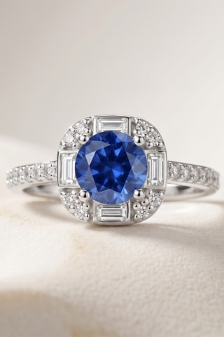 Bague - Or blanc, diamants, saphir et topazes
