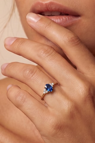 Bague - Or jaune, argent, diamants et saphir