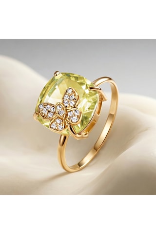 Bague - Or jaune, diamants et quartz