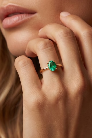 Bague - Or jaune, argent et émeraude