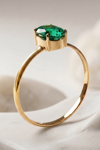 Bague - Or jaune, argent et émeraude