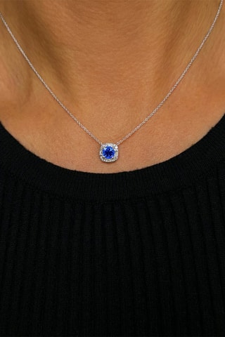 Collier - Or blanc, diamants, saphir et topazes