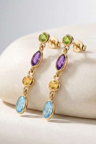 Boucles d'oreilles - Or jaune, péridots, citrines, améthystes et topazes