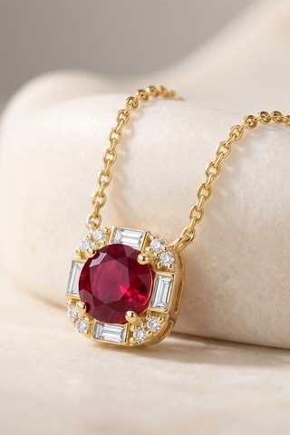 Collier - Or jaune, diamants, rubis et topazes