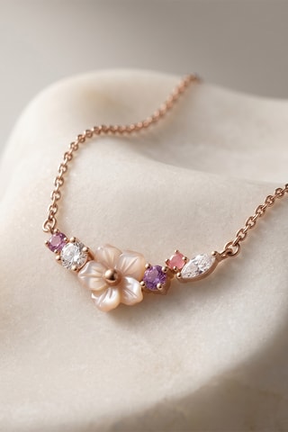 Collier - Or rose, perles de culture, topaze, améthystes et grenat