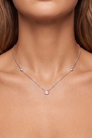 Collier - Or blanc, diamants et quartz rose
