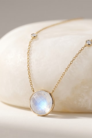 Collier - Or jaune, diamants et pierre de lune