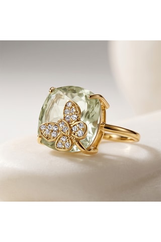 Bague - Or jaune, argent, diamants et améthyste