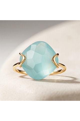 Bague Or jaune et calcédoine aqua