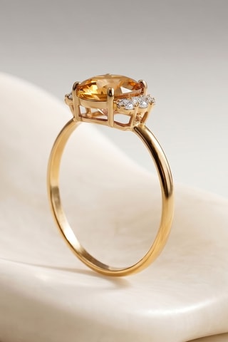 Bague - Or jaune, argent; diamants et citrine