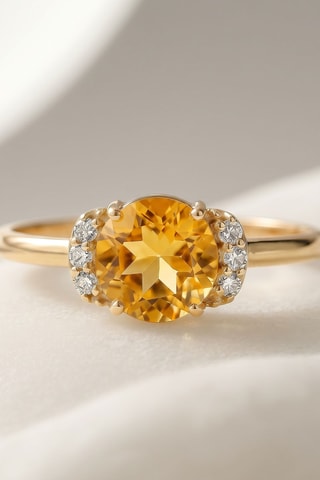 Bague - Or jaune, argent; diamants et citrine