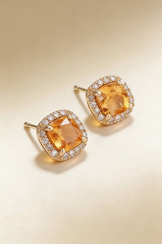 Puces Popi Coussin Citrine - Or jaune, citrines et diamants