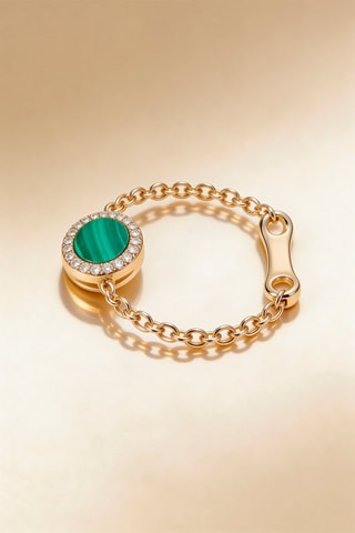 Bague chaine Nicée Or jaune, diamants et malachite