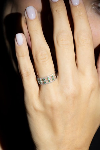Bague Couronne des Emeraudes - Or blanc, diamants et émeraudes