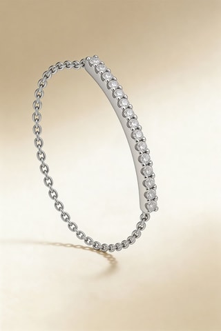 Bague chaîne Barre scintillante   -  Or blanc et diamants