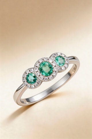 Bague Trio des Emeraudes Or blanc, émeraudes et diamants
