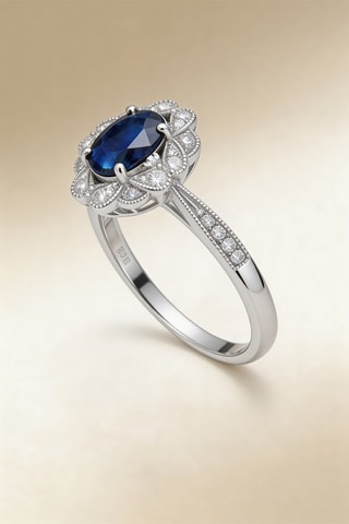 Bague Gyali - Or blanc, diamants et saphir