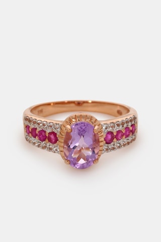 Bague Octavie - Or rose, améthyste, rubis et topazes