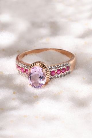 Bague Octavie - Or rose, améthyste, rubis et topazes