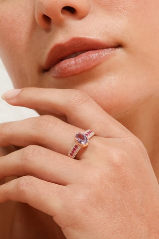 Bague Octavie - Or rose, améthyste, rubis et topazes