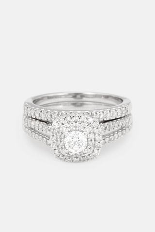 Alliance et solitaire Carré Passion Or blanc, diamants et solitaire
