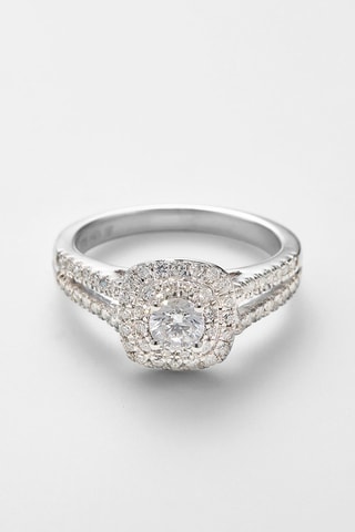 Alliance et solitaire Carré Passion Or blanc, diamants et solitaire