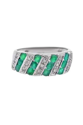Bague - Or blanc, diamants et émeraudes