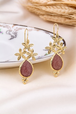 Boucles d'oreilles - Plaqué or jaune et quartz