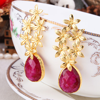 Boucles d'oreilles - Laiton plaqué or et agate