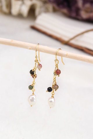Boucles d’oreilles - Plaqué or jaune, perles de culture et tourmalines