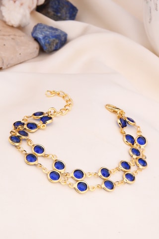 Bracelet multi rangs - Doré et bleu roi