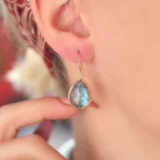 Boucles d'oreilles - Laiton plaqué or et labradorite