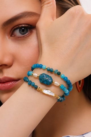 3 bracelets - Plaqué or jaune et apatites