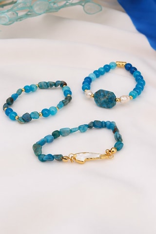 3 bracelets - Plaqué or jaune et apatites
