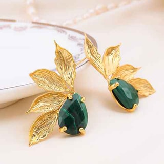 Boucles d'oreilles - Laiton plaqué or et malachite