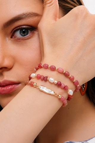 3 bracelets - Plaqué or jaune  et quartz