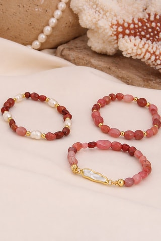 3 bracelets - Plaqué or jaune  et quartz