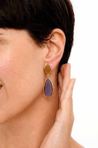 Boucles d'oreilles - Plaqué or jaune, citrines et améthystes