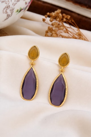 Boucles d'oreilles - Plaqué or jaune, citrines et améthystes