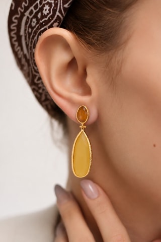 Boucles d'oreilles - Plaqué or jaune, citrines et œils-de-chat