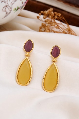 Boucles d'oreilles - Plaqué or jaune, citrines et œils-de-chat