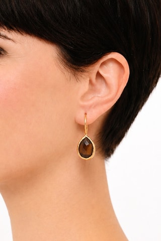 Boucles d'oreilles - Plaqué or jaune et œils-de-tigre