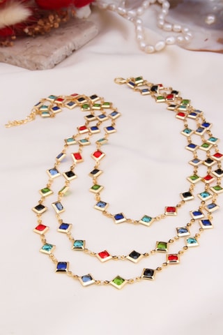 Collier 3 rangs - Bleu et rouge