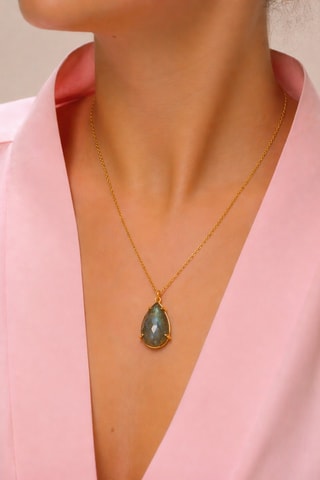 Collier - Plaqué or jaune et labradorite