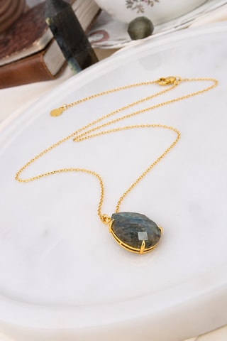 Collier - Plaqué or jaune et labradorite
