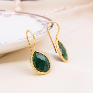 Boucles d'oreilles - Laiton plaqué or et malachite