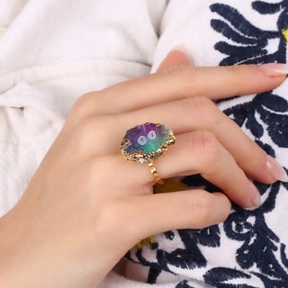 Bague - Laiton plaqué or et quartz